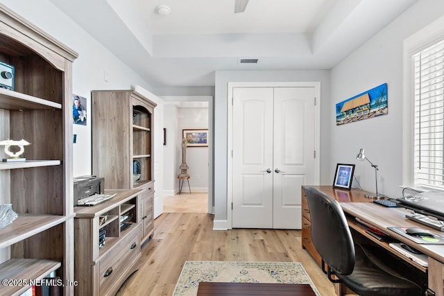 525 3rd St S Unit 513, Jacksonville Beach, FL 32250 - office area with light wood-style floors and a tray ceiling