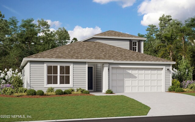 4677 Argand Dr, Jacksonville, FL 32218 - traditional-style home featuring driveway, a shingled roof, a front yard, and a garage
