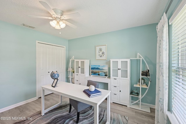 1804 Eagle Crest Dr, Fleming Island, FL 32003 - office area featuring a ceiling fan, wood finished floors, and a textured ceiling