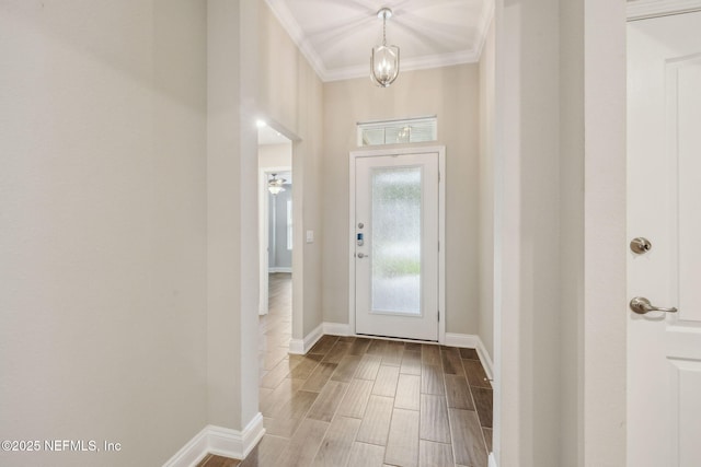 1382 Parkland Trl, Saint Augustine, FL 32095 - foyer featuring baseboards, wood finish floors, and ornamental molding