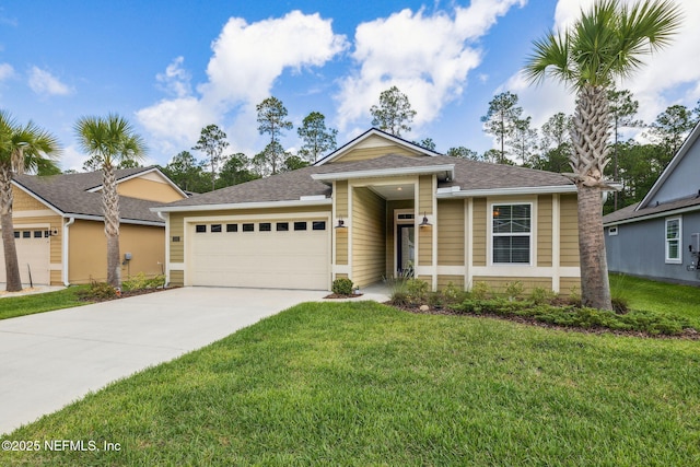 1382 Parkland Trl, Saint Augustine, FL 32095 - single story home with a garage, driveway, a front yard, and roof with shingles