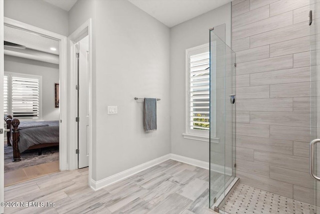 87 Tradesman Ln, Saint Johns, FL 32259 - ensuite bathroom with a stall shower, wood finished floors, and recessed lighting
