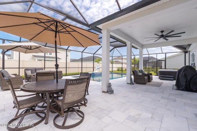 87 Tradesman Ln, Saint Johns, FL 32259 - view of patio / terrace with an outdoor hot tub, glass enclosure, and a ceiling fan