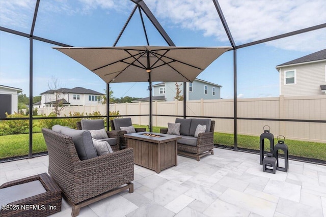 87 Tradesman Ln, Saint Johns, FL 32259 - fenced backyard with a patio area and an outdoor living space with a fire pit