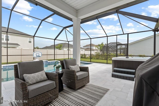 87 Tradesman Ln, Saint Johns, FL 32259 - view of patio with a hot tub, a lanai, and a residential view