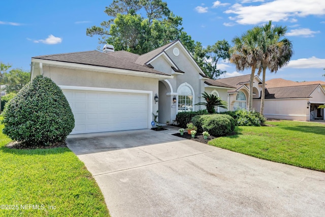 6542 Burnham Cir, Ponte Vedra Beach, FL 32082 - view of front of property featuring a garage, driveway, stucco siding, and a front lawn
