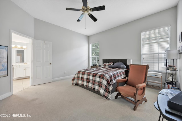 6542 Burnham Cir, Ponte Vedra Beach, FL 32082 - carpeted bedroom with baseboards, ensuite bathroom, and a ceiling fan