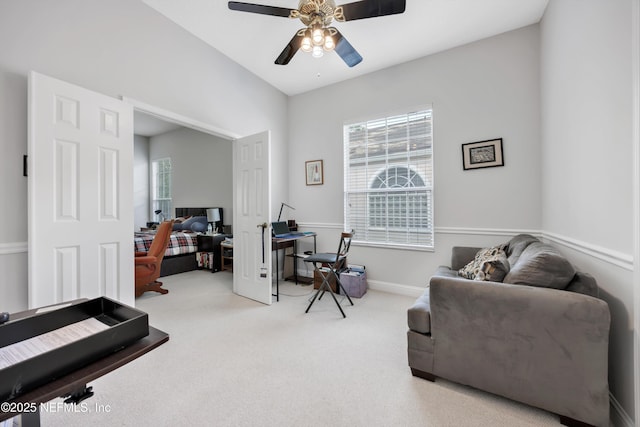 6542 Burnham Cir, Ponte Vedra Beach, FL 32082 - carpeted home office with healthy amount of natural light, a ceiling fan, and baseboards