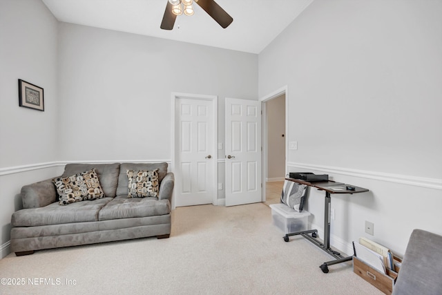 6542 Burnham Cir, Ponte Vedra Beach, FL 32082 - living area with ceiling fan, carpet, and baseboards