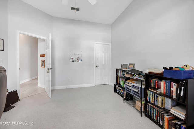 6542 Burnham Cir, Ponte Vedra Beach, FL 32082 - living area with carpet, ceiling fan, baseboards, and lofted ceiling