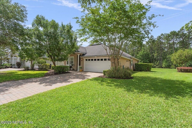 1327 Castle Pines Cir, Saint Augustine, FL 32092 - view of front of property with driveway, a garage, a front lawn, and stucco siding