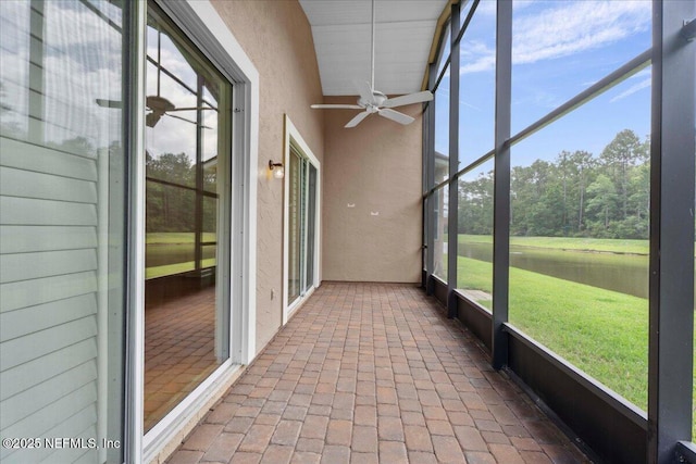 1327 Castle Pines Cir, Saint Augustine, FL 32092 - unfurnished sunroom featuring a ceiling fan and a water view
