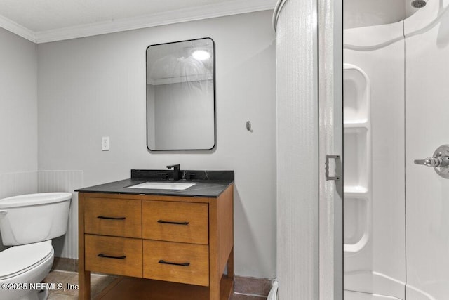 1032 Ingleside Ave, Jacksonville, FL 32205 - bathroom with a shower stall, vanity, and ornamental molding