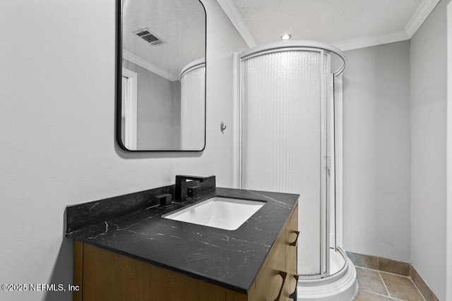 1032 Ingleside Ave, Jacksonville, FL 32205 - bathroom featuring crown molding, vanity, and a shower with shower door