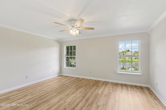 2002 Knottingham Trace Ln, Jacksonville, FL 32246 - unfurnished room featuring crown molding, plenty of natural light, a ceiling fan, light wood-style floors, and a textured ceiling