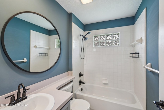 1867 Willesdon Dr E, Jacksonville, FL 32246 - bathroom featuring shower / bathtub combination, vanity, and a textured ceiling