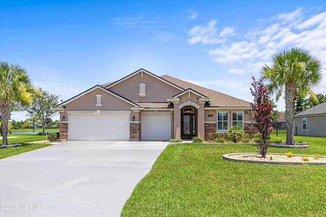 2144 S Sorrento Hills Rd, Saint Augustine, FL 32092 - view of front of property featuring stucco siding, stone siding, driveway, and a front lawn
