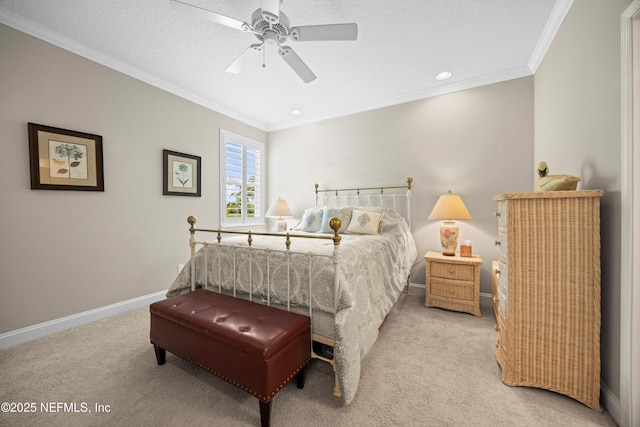 2144 S Sorrento Hills Rd, Saint Augustine, FL 32092 - bedroom featuring light colored carpet, ornamental molding, ceiling fan, and recessed lighting