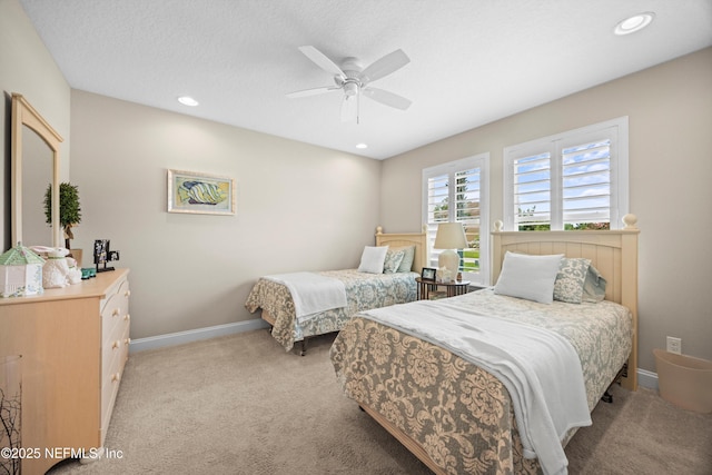 2144 S Sorrento Hills Rd, Saint Augustine, FL 32092 - bedroom with light colored carpet, ceiling fan, and recessed lighting