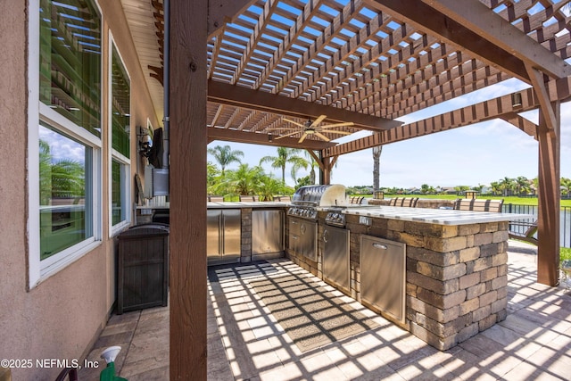 2144 S Sorrento Hills Rd, Saint Augustine, FL 32092 - view of patio / terrace with area for grilling, a pergola, and ceiling fan