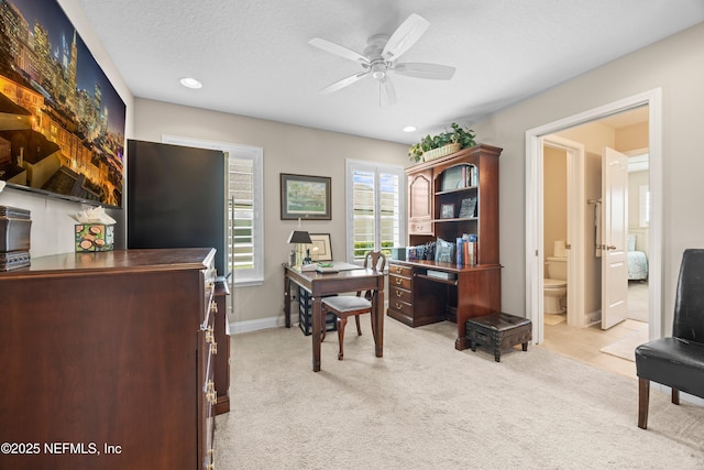 2144 S Sorrento Hills Rd, Saint Augustine, FL 32092 - office area featuring light colored carpet, ceiling fan, and recessed lighting