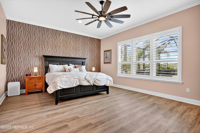 2148 S Sorrento Hills Rd, Saint Augustine, FL 32092 - bedroom with ornamental molding, light wood-type flooring, a ceiling fan, and recessed lighting