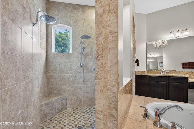 2148 S Sorrento Hills Rd, Saint Augustine, FL 32092 - bathroom with a garden tub, vanity, and a walk in shower