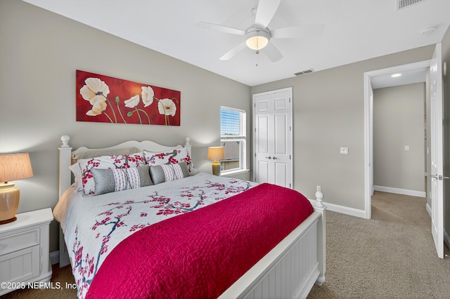 2148 S Sorrento Hills Rd, Saint Augustine, FL 32092 - bedroom with carpet floors, a closet, and ceiling fan