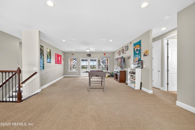 2148 S Sorrento Hills Rd, Saint Augustine, FL 32092 - game room with carpet flooring, recessed lighting, and ceiling fan