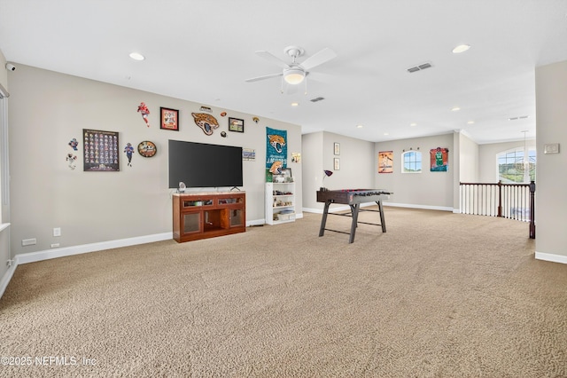2148 S Sorrento Hills Rd, Saint Augustine, FL 32092 - playroom featuring a ceiling fan, carpet, and recessed lighting