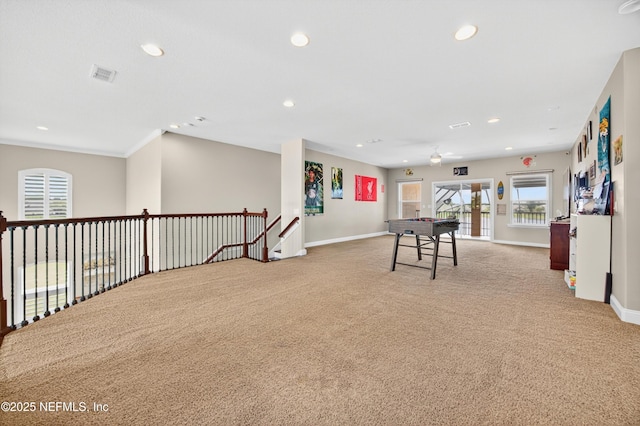 2148 S Sorrento Hills Rd, Saint Augustine, FL 32092 - game room featuring light colored carpet, recessed lighting, and ceiling fan