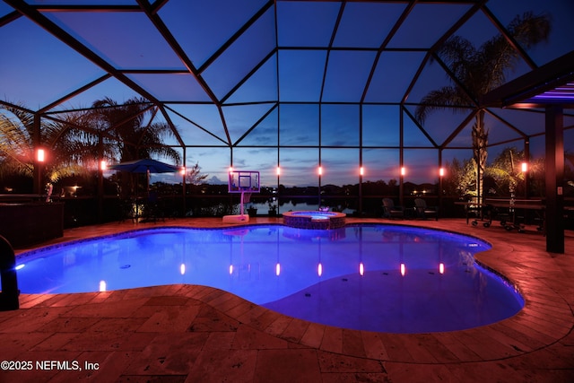 2148 S Sorrento Hills Rd, Saint Augustine, FL 32092 - view of pool featuring a patio, a pool with connected hot tub, and a lanai