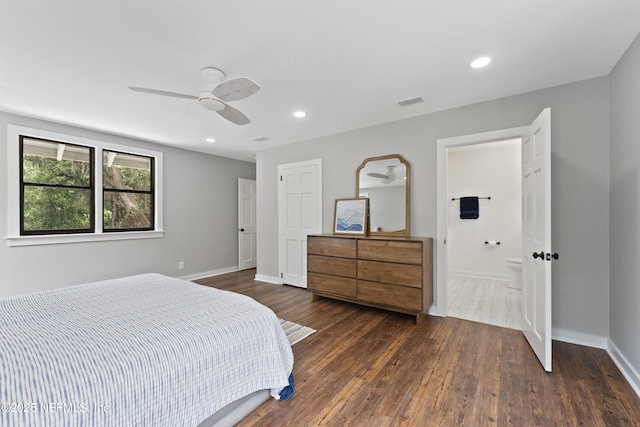 1381 Forrest Dr, Fernandina Beach, FL 32034 - bedroom featuring dark wood-type flooring, baseboards, recessed lighting, and ceiling fan