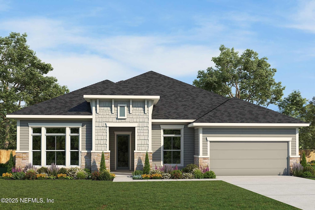 435 Canopy Forest Dr, Saint Augustine, FL 32092 - view of front of home featuring stone siding, concrete driveway, and a front yard