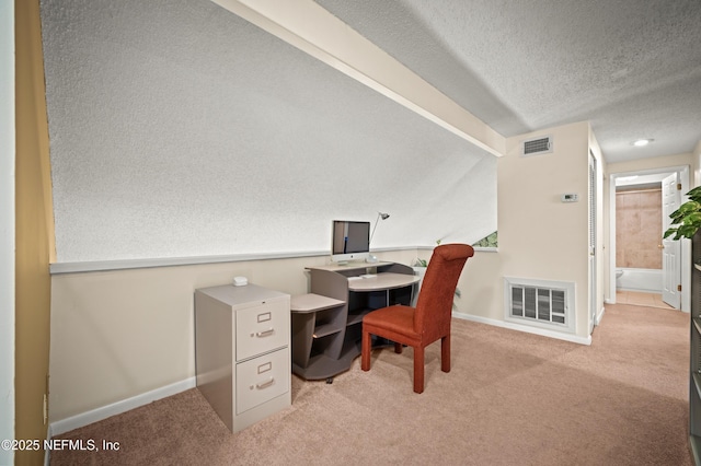 10571 Fox Squirrel Ct, Jacksonville, FL 32257 - home office with carpet floors, a textured ceiling, and lofted ceiling