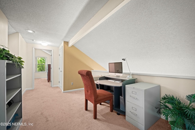 10571 Fox Squirrel Ct, Jacksonville, FL 32257 - office space with a textured ceiling, light carpet, and vaulted ceiling