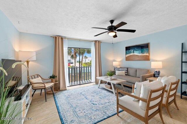 3145 Coastal Hwy Unit 1162, Saint Augustine, FL 32084 - living area featuring a ceiling fan and a textured ceiling