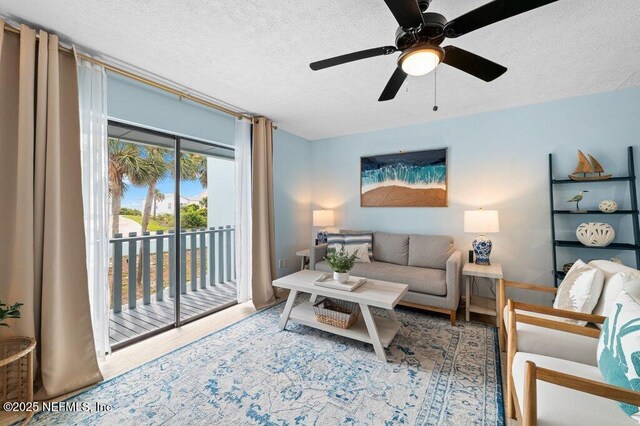 3145 Coastal Hwy Unit 1162, Saint Augustine, FL 32084 - living room with a textured ceiling and ceiling fan