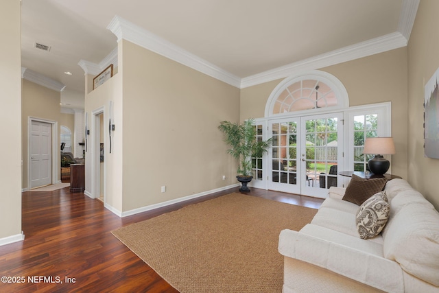 1766 Buttonbush Way, Fleming Island, FL 32003 - living room with french doors, ornamental molding, and wood finished floors