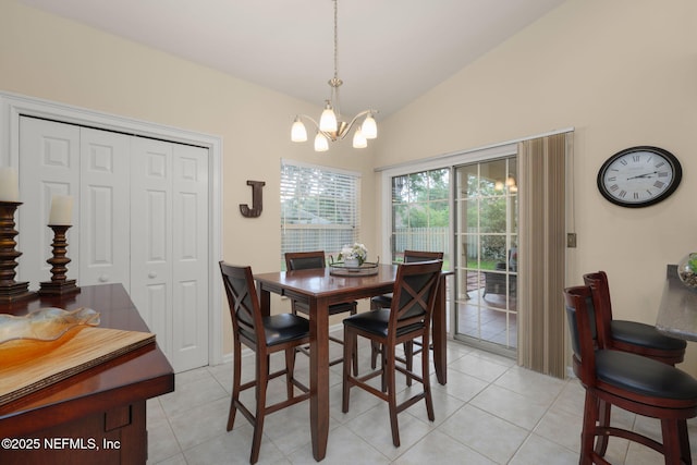 1766 Buttonbush Way, Fleming Island, FL 32003 - dining room featuring a chandelier, vaulted ceiling, and light tile patterned floors