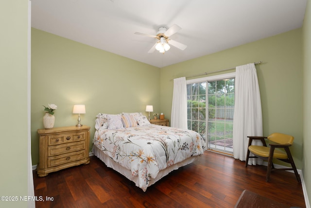 1766 Buttonbush Way, Fleming Island, FL 32003 - bedroom with access to outside, dark wood finished floors, and a ceiling fan