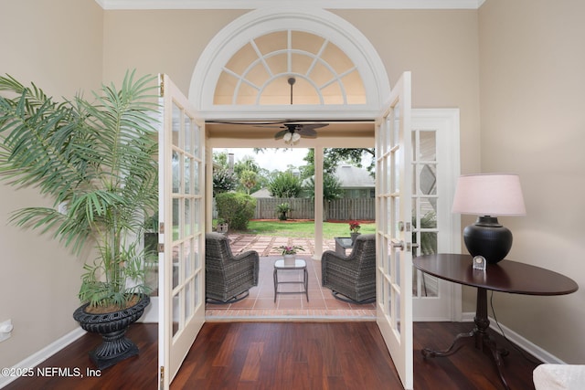 1766 Buttonbush Way, Fleming Island, FL 32003 - doorway to outside featuring french doors, wood finished floors, and ceiling fan