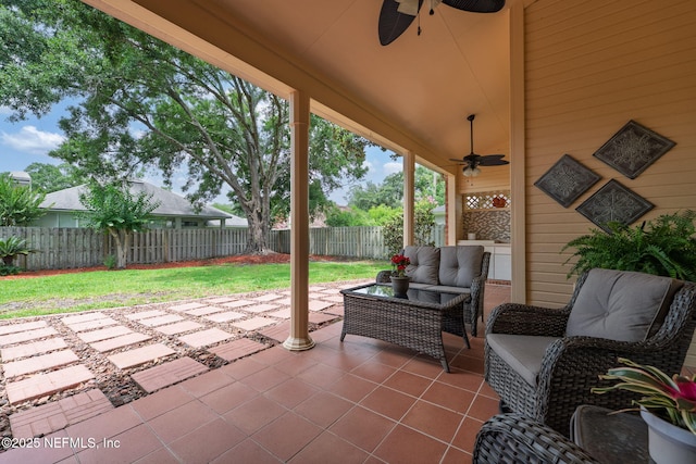 1766 Buttonbush Way, Fleming Island, FL 32003 - fenced backyard with ceiling fan, a patio, and an outdoor living space