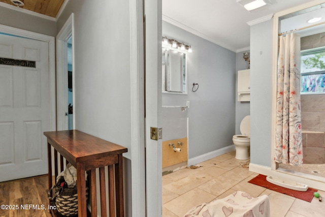 97150 Caravel Trl, Yulee, FL 32097 - full bath featuring crown molding, toilet, a shower with curtain, and baseboards