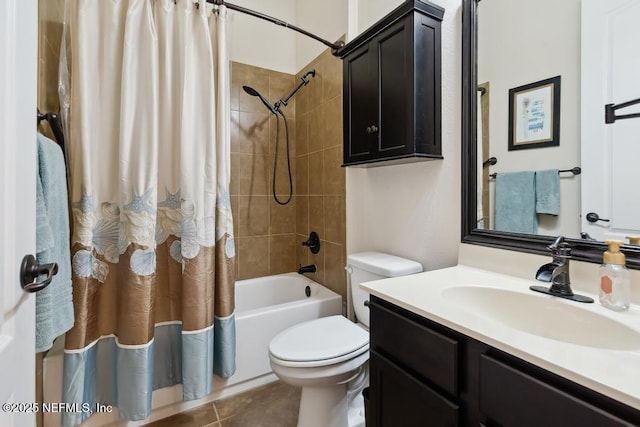 46 Gabacho Ct, Saint Augustine, FL 32095 - bathroom featuring shower / bath combination with curtain, vanity, and tile patterned floors