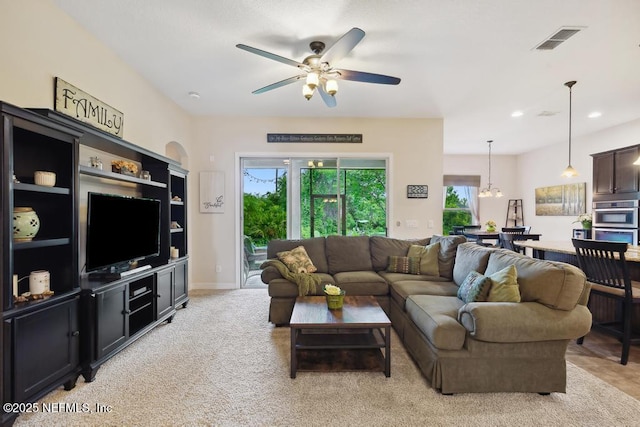 46 Gabacho Ct, Saint Augustine, FL 32095 - living area with ceiling fan, light carpet, and recessed lighting