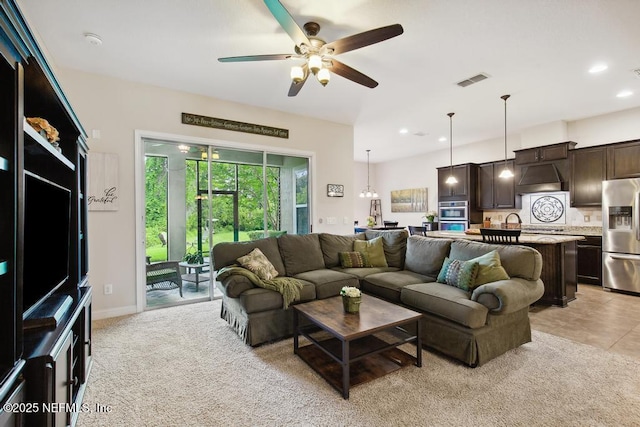 46 Gabacho Ct, Saint Augustine, FL 32095 - living area with a ceiling fan, light colored carpet, and recessed lighting
