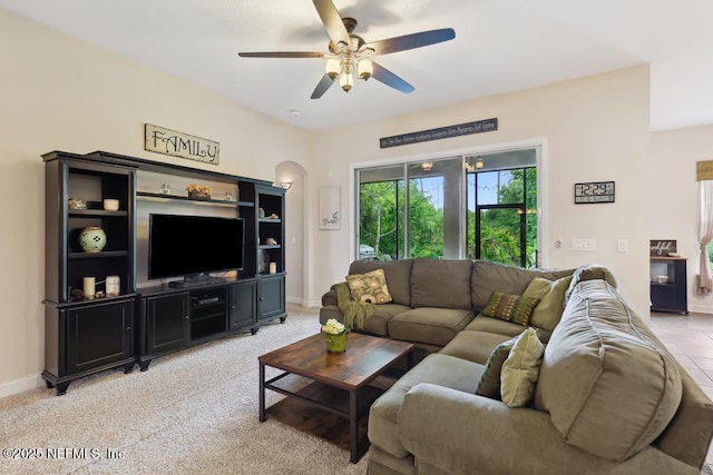 46 Gabacho Ct, Saint Augustine, FL 32095 - living room featuring ceiling fan and arched walkways
