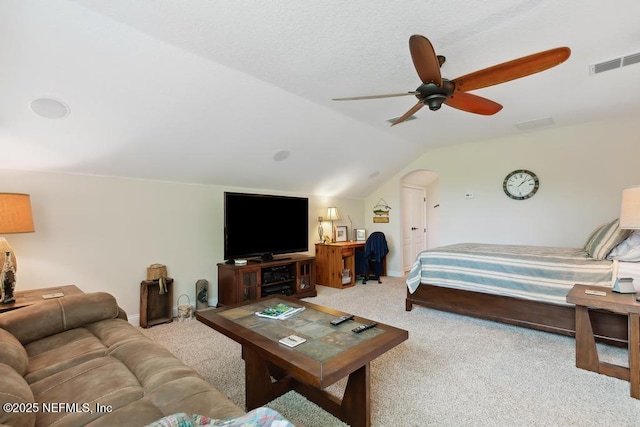 46 Gabacho Ct, Saint Augustine, FL 32095 - bedroom featuring vaulted ceiling, carpet, and a ceiling fan