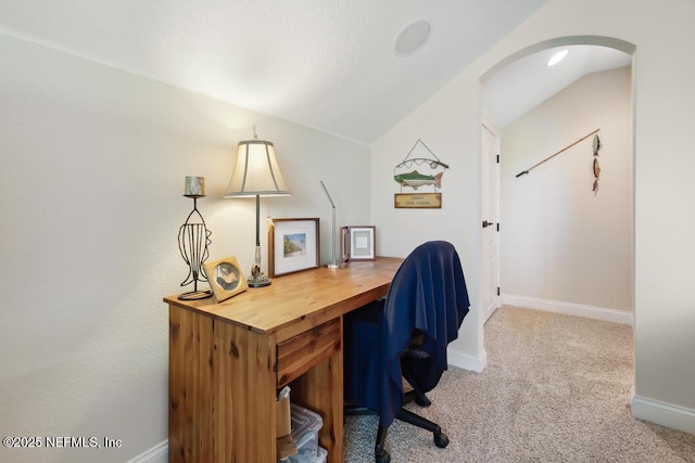 46 Gabacho Ct, Saint Augustine, FL 32095 - office featuring lofted ceiling, carpet flooring, and arched walkways